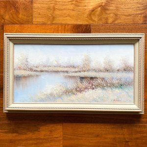Vintage Oil Painting Of River Edge Signed Blanford-Wood Frame